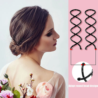 Casewin 20Pcs Spiral Hair Pins, Rotating Pin Non-Scratch round Tips, Twist Screw Hair Pin for Women Bun Hair Style DIY, Spiral Bobby Pins Black